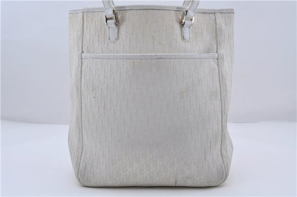 Authentic Christian Dior Trotter Tote Hand Bag Canvas Leather White 5926C