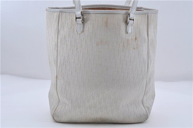 Authentic Christian Dior Trotter Tote Hand Bag Canvas Leather White 5926C