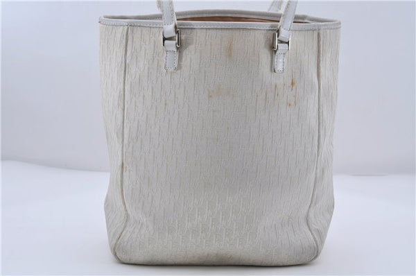 Authentic Christian Dior Trotter Tote Hand Bag Canvas Leather White 5926C