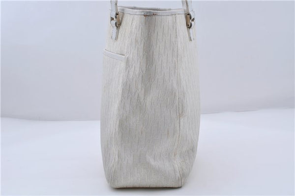 Authentic Christian Dior Trotter Tote Hand Bag Canvas Leather White 5926C
