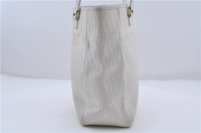 Authentic Christian Dior Trotter Tote Hand Bag Canvas Leather White 5926C