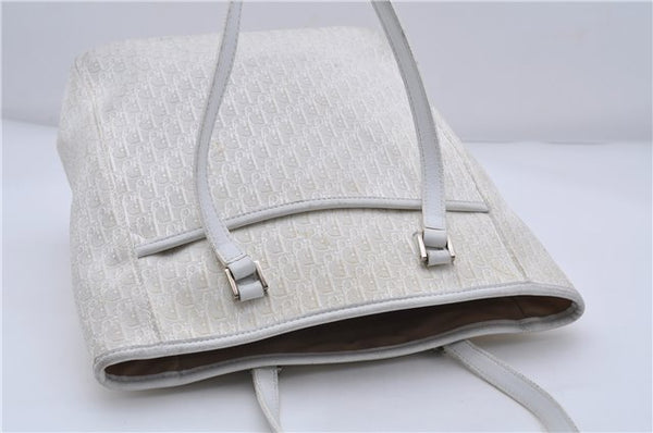 Authentic Christian Dior Trotter Tote Hand Bag Canvas Leather White 5926C