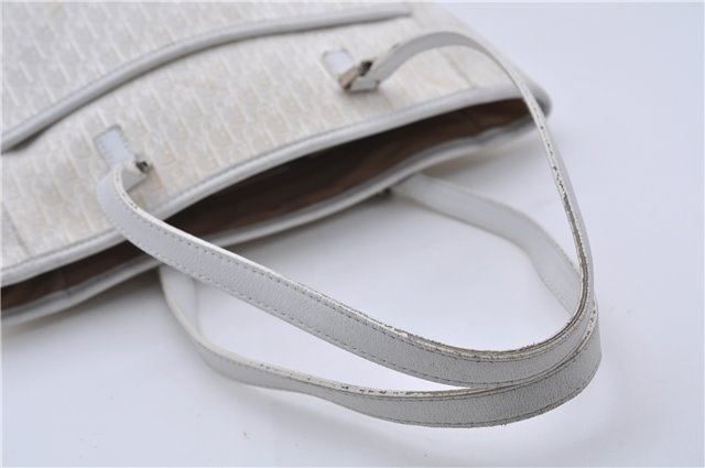 Authentic Christian Dior Trotter Tote Hand Bag Canvas Leather White 5926C