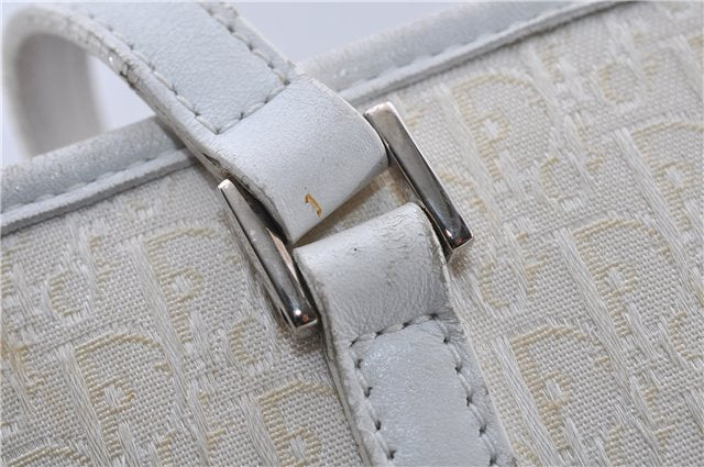 Authentic Christian Dior Trotter Tote Hand Bag Canvas Leather White 5926C