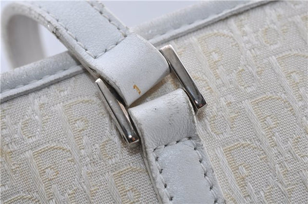 Authentic Christian Dior Trotter Tote Hand Bag Canvas Leather White 5926C
