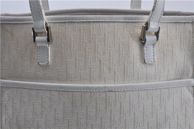 Authentic Christian Dior Trotter Tote Hand Bag Canvas Leather White 5926C