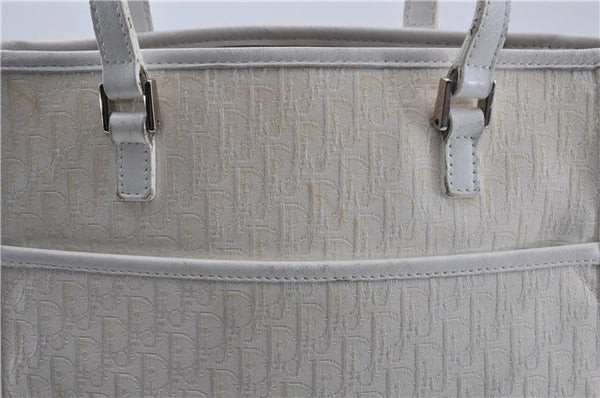 Authentic Christian Dior Trotter Tote Hand Bag Canvas Leather White 5926C