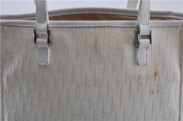 Authentic Christian Dior Trotter Tote Hand Bag Canvas Leather White 5926C