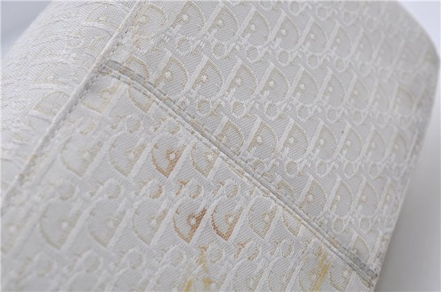 Authentic Christian Dior Trotter Tote Hand Bag Canvas Leather White 5926C
