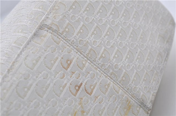Authentic Christian Dior Trotter Tote Hand Bag Canvas Leather White 5926C