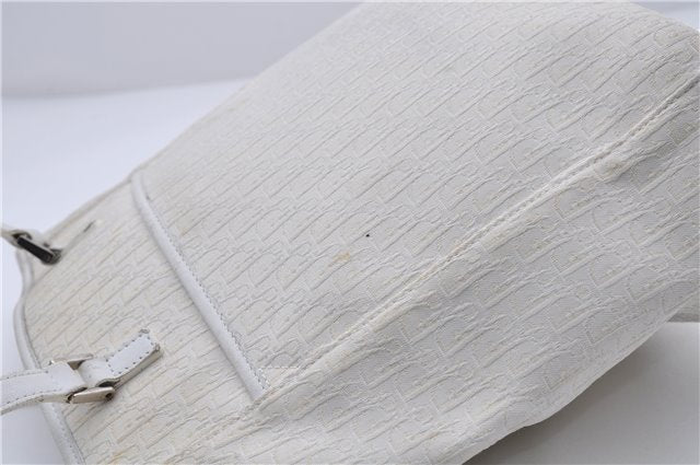 Authentic Christian Dior Trotter Tote Hand Bag Canvas Leather White 5926C