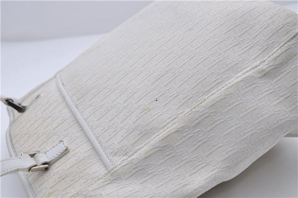 Authentic Christian Dior Trotter Tote Hand Bag Canvas Leather White 5926C