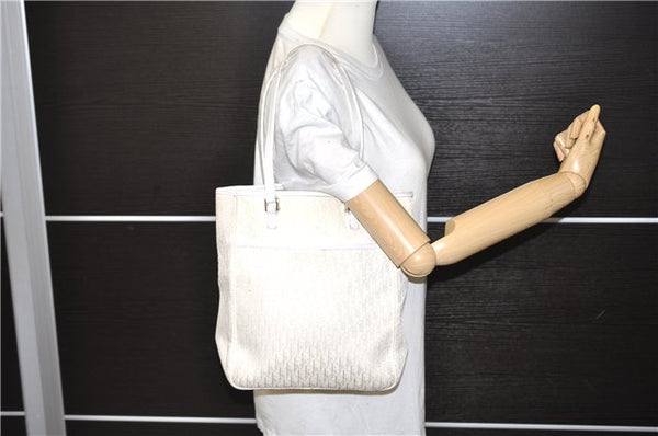 Authentic Christian Dior Trotter Tote Hand Bag Canvas Leather White 5926C