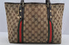 Authentic GUCCI Web Sherry Line Tote Bag GG Canvas Leather 137396 Brown 5927I