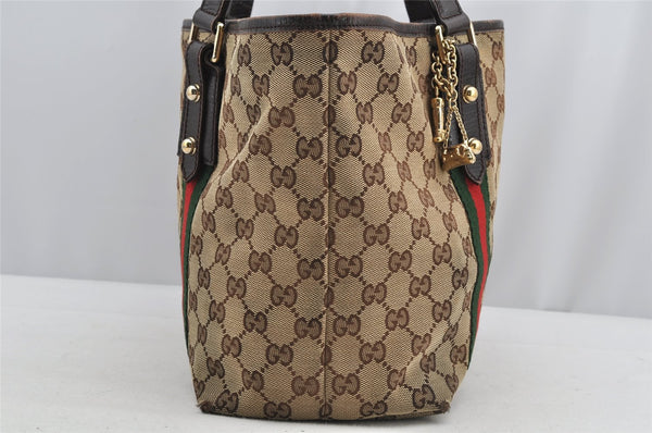 Authentic GUCCI Web Sherry Line Tote Bag GG Canvas Leather 137396 Brown 5927I