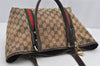 Authentic GUCCI Web Sherry Line Tote Bag GG Canvas Leather 137396 Brown 5927I