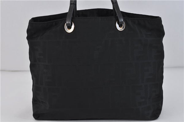 Authentic FENDI Zucca Hand Bag Purse Nylon Leather Black 5930C