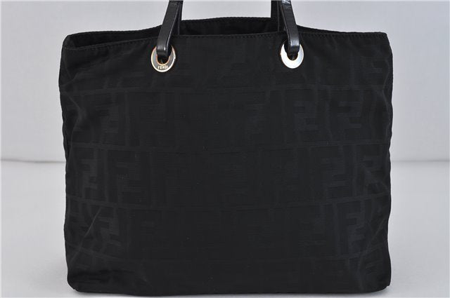 Authentic FENDI Zucca Hand Bag Purse Nylon Leather Black 5930C