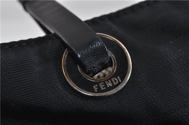 Authentic FENDI Zucca Hand Bag Purse Nylon Leather Black 5930C