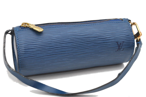 Authentic Louis Vuitton Epi For Soufflot Pouch Purse Blue LV 5932C