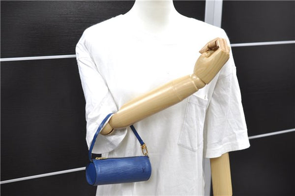Authentic Louis Vuitton Epi For Soufflot Pouch Purse Blue LV 5932C
