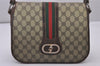 Authentic GUCCI Web Sherry Line Shoulder Bag Purse GG PVC Leather Brown 5934I