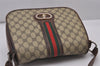 Authentic GUCCI Web Sherry Line Shoulder Bag Purse GG PVC Leather Brown 5934I