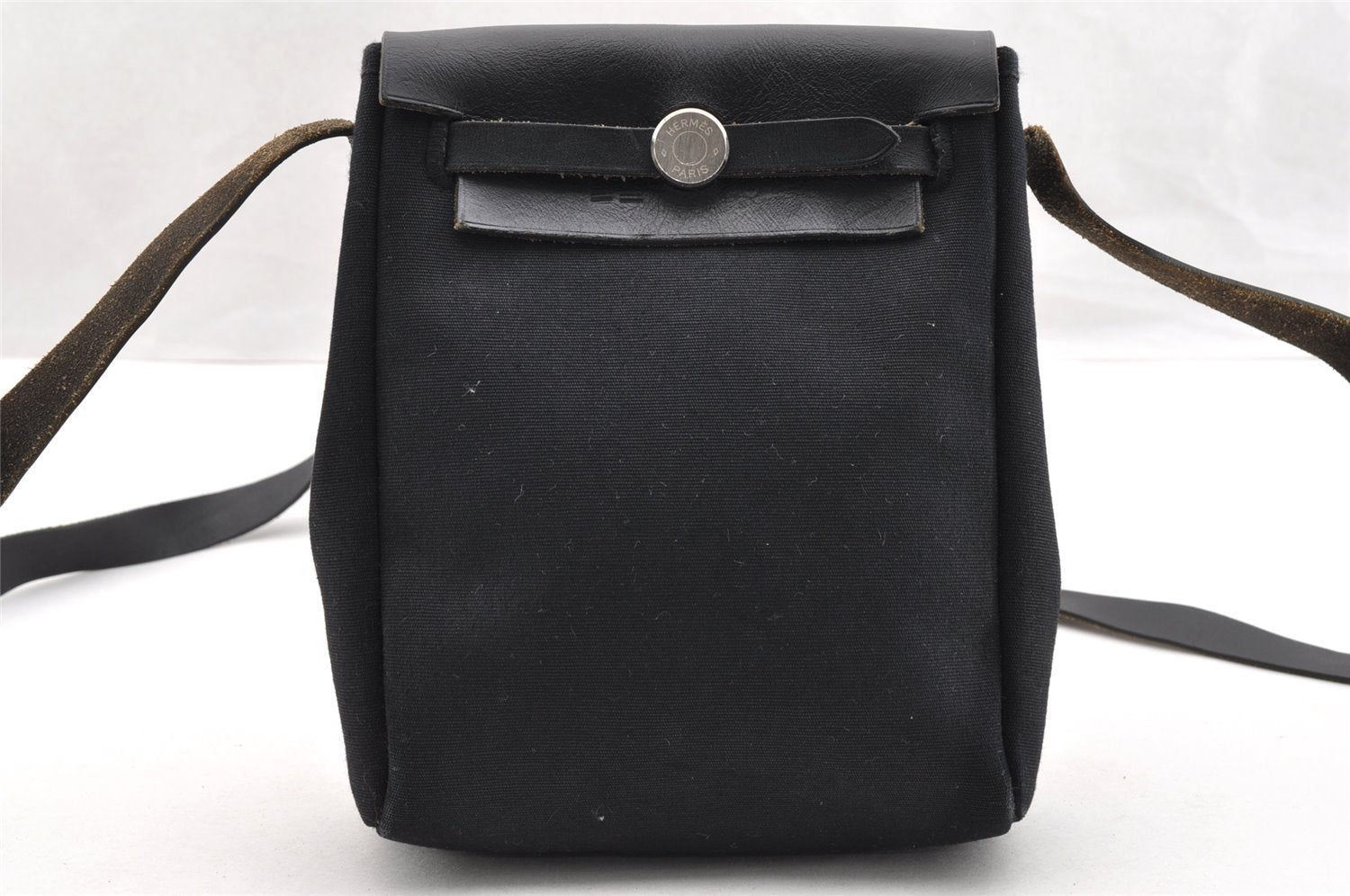 Authentic HERMES Her Bag TPM 2 In 1 2Way Shoulder Bag Canvas Leather Black 5945I