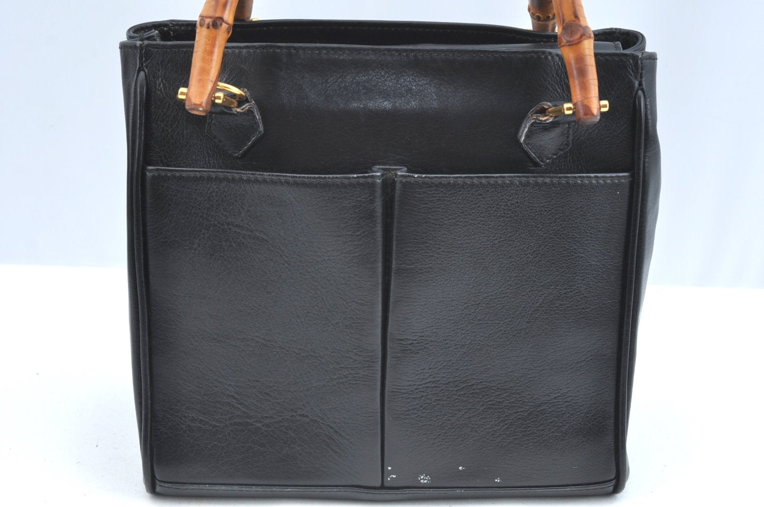 Authentic GUCCI Vintage Bamboo 2way Shoulder Hand Bag Purse Leather Black 5948H