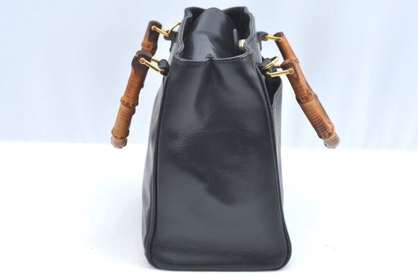 Authentic GUCCI Vintage Bamboo 2way Shoulder Hand Bag Purse Leather Black 5948H