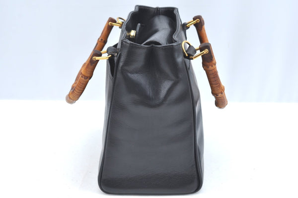 Authentic GUCCI Vintage Bamboo 2way Shoulder Hand Bag Purse Leather Black 5948H