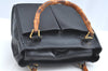 Authentic GUCCI Vintage Bamboo 2way Shoulder Hand Bag Purse Leather Black 5948H