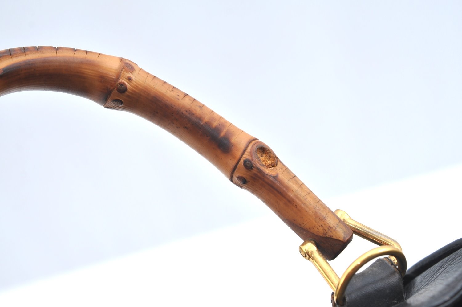 Authentic GUCCI Vintage Bamboo 2way Shoulder Hand Bag Purse Leather Black 5948H