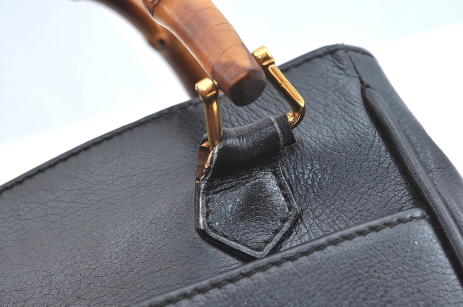 Authentic GUCCI Vintage Bamboo 2way Shoulder Hand Bag Purse Leather Black 5948H