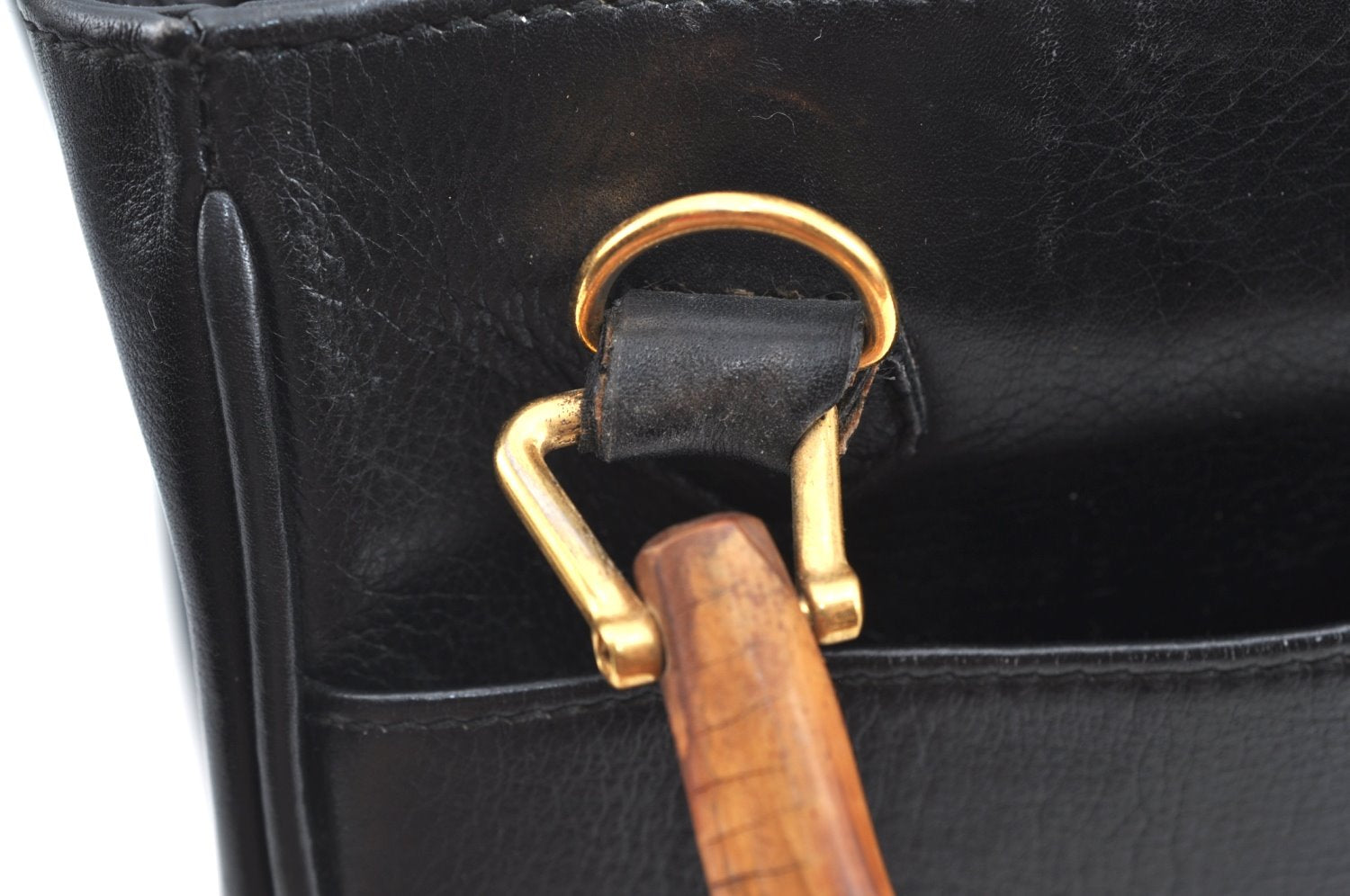 Authentic GUCCI Vintage Bamboo 2way Shoulder Hand Bag Purse Leather Black 5948H