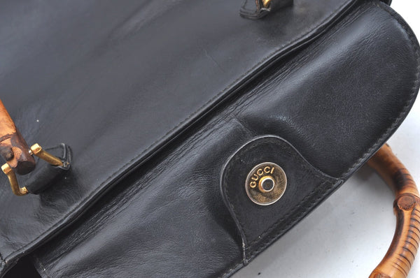 Authentic GUCCI Vintage Bamboo 2way Shoulder Hand Bag Purse Leather Black 5948H