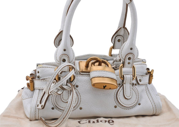 Authentic Chloe Mini Paddington Leather Shoulder Hand Bag White 5949D