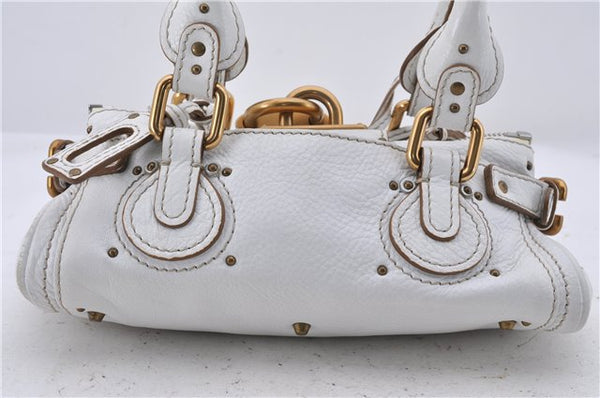 Authentic Chloe Mini Paddington Leather Shoulder Hand Bag White 5949D