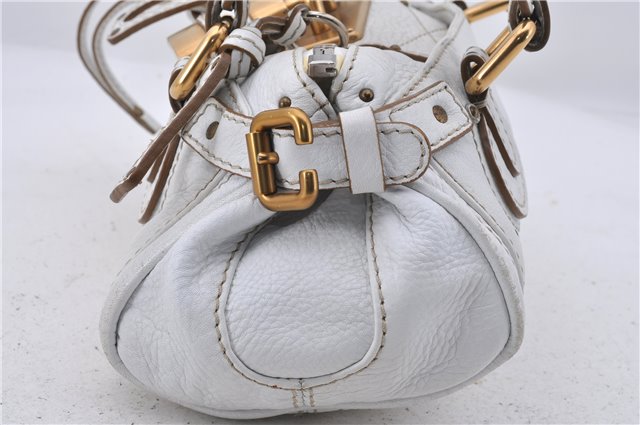 Authentic Chloe Mini Paddington Leather Shoulder Hand Bag White 5949D