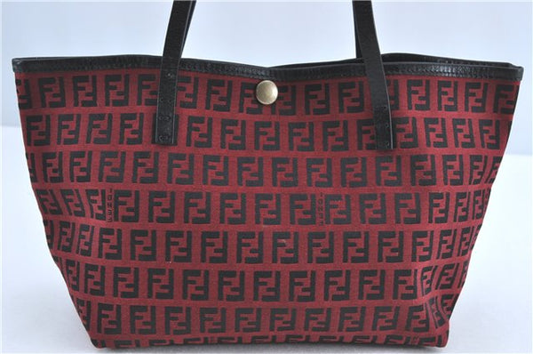 Authentic FENDI Zucchino Shoulder Tote Bag Purse Canvas Leather Red Black 5952A