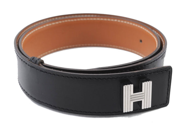 Authentic HERMES Ladies Leather Belt Size 65cm 25.6" Black Brown 5953C