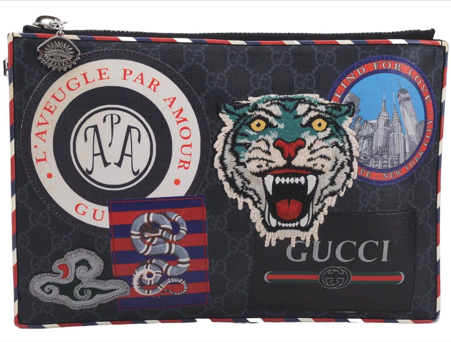 Authentic GUCCI Vintage Courier Clutch Bag GG PVC Leather 496346 Black 5956E