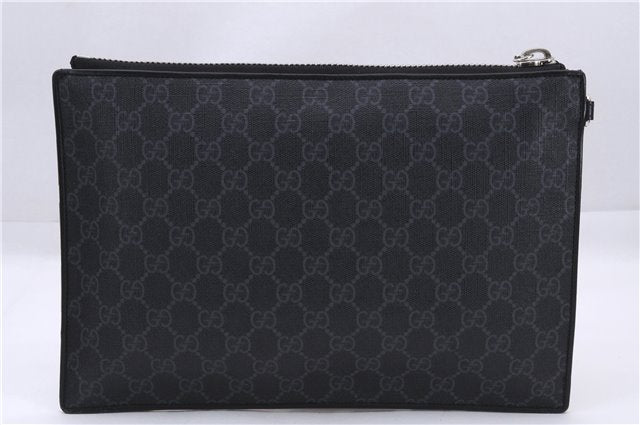 Authentic GUCCI Vintage Courier Clutch Bag GG PVC Leather 496346 Black 5956E