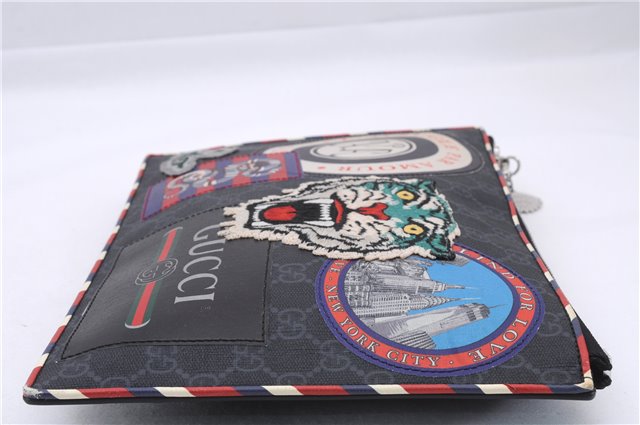 Authentic GUCCI Vintage Courier Clutch Bag GG PVC Leather 496346 Black 5956E