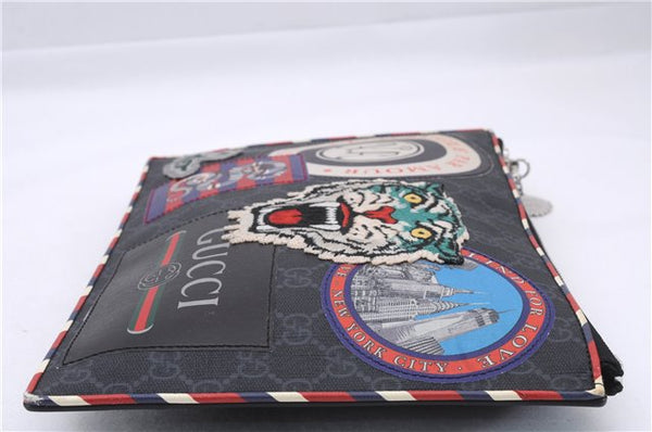 Authentic GUCCI Vintage Courier Clutch Bag GG PVC Leather 496346 Black 5956E