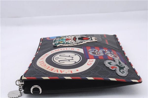 Authentic GUCCI Vintage Courier Clutch Bag GG PVC Leather 496346 Black 5956E