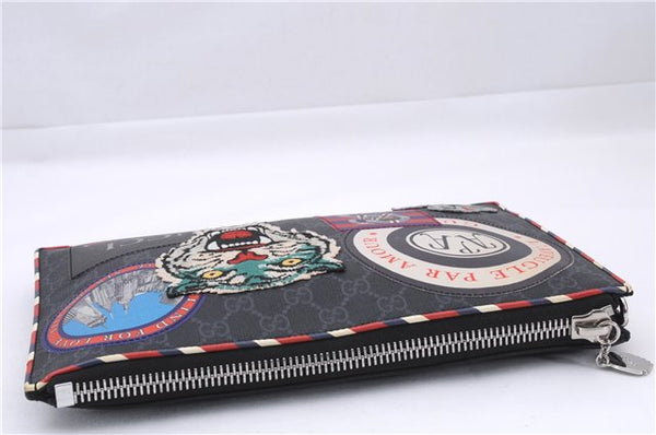 Authentic GUCCI Vintage Courier Clutch Bag GG PVC Leather 496346 Black 5956E