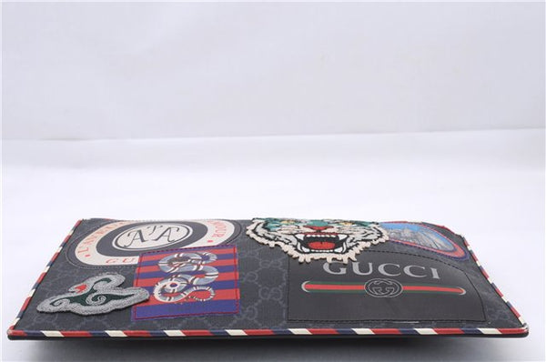 Authentic GUCCI Vintage Courier Clutch Bag GG PVC Leather 496346 Black 5956E