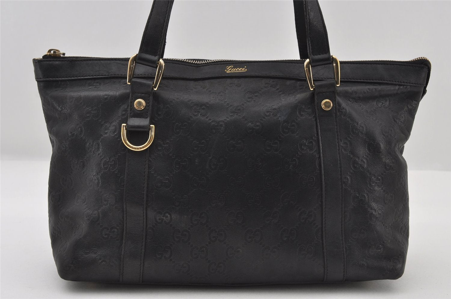 Authentic GUCCI Guccissima Abbey Shoulder Tote Bag GG Leather 141470 Black 5957I