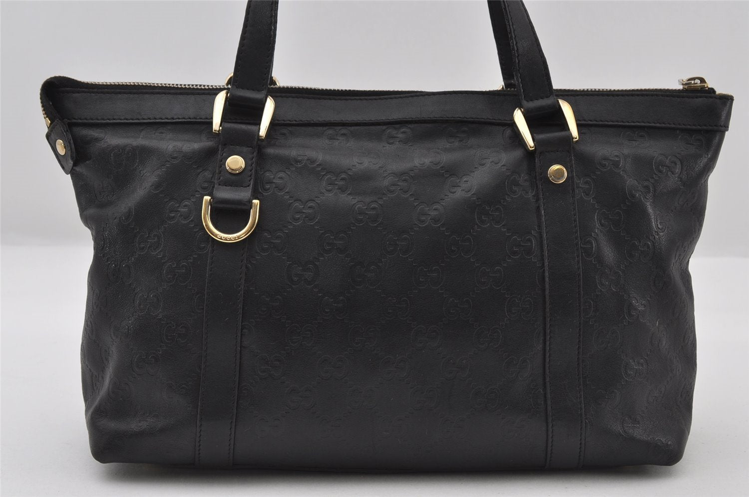 Authentic GUCCI Guccissima Abbey Shoulder Tote Bag GG Leather 141470 Black 5957I